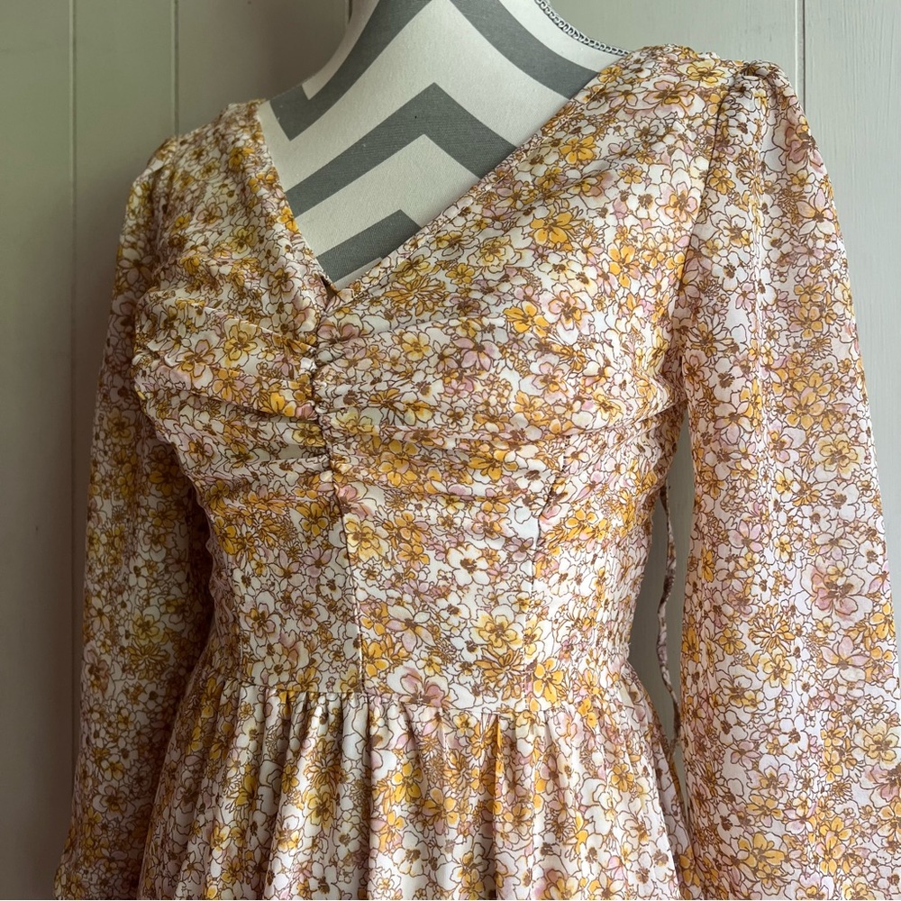 Sincerely Jules Yellow and Pink Floral Long Sleeve Dress